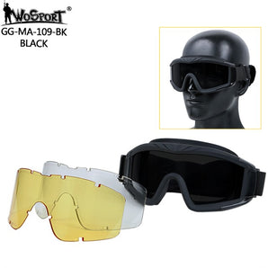 WST Desert Storm Goggles, 3 Lenses set - Black