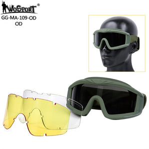 WST Desert Storm Goggles, 3 Lenses set - Green